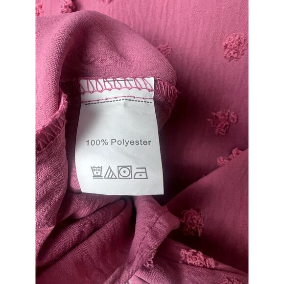 Bothenial Blouse Pink Textured Dots Collared Short Sleeve Shirt Size Small - Picture 4 of 7